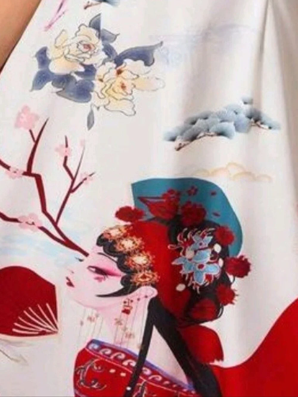 SHEIN Red and White Floral Landscape Cheongsam-Inspired Mini Dress - Picture 4 of 9